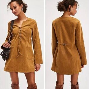 NWT FREE PEOPLE Bradley Faux Suede Mini Dress in Tobacco Sz XS reg $168